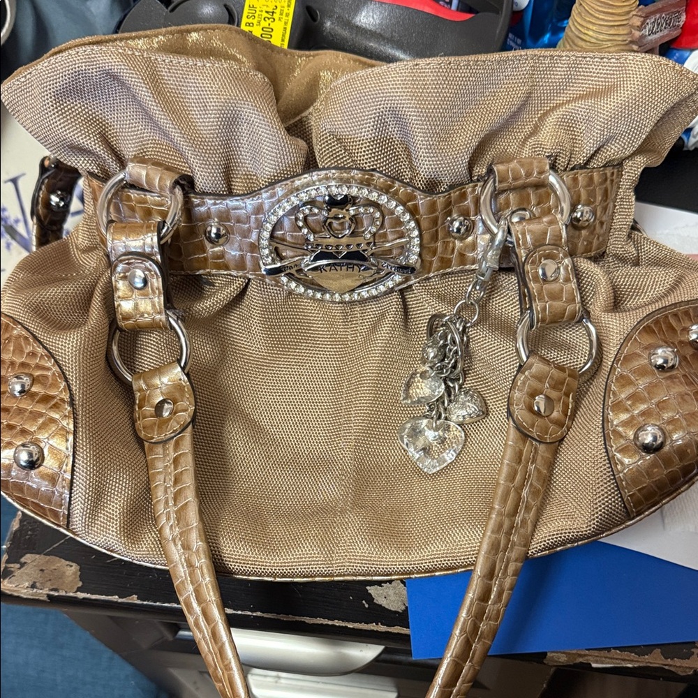 Kathy Van Zeeland Gold and Brown Bag